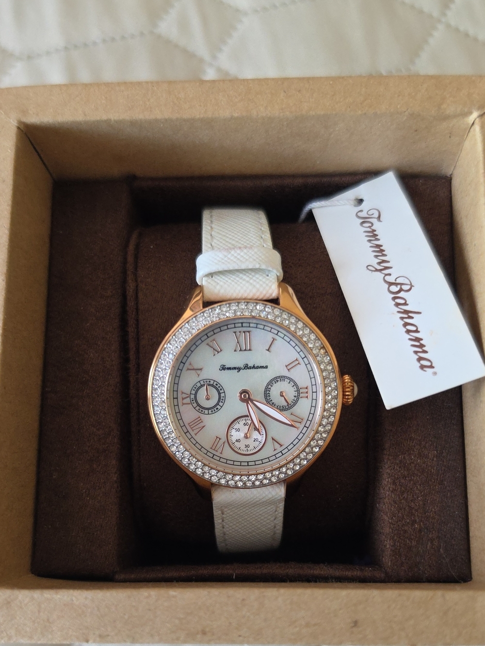 Tommy Bahama Rose Gold and White Crystal Bezel Women's Watch